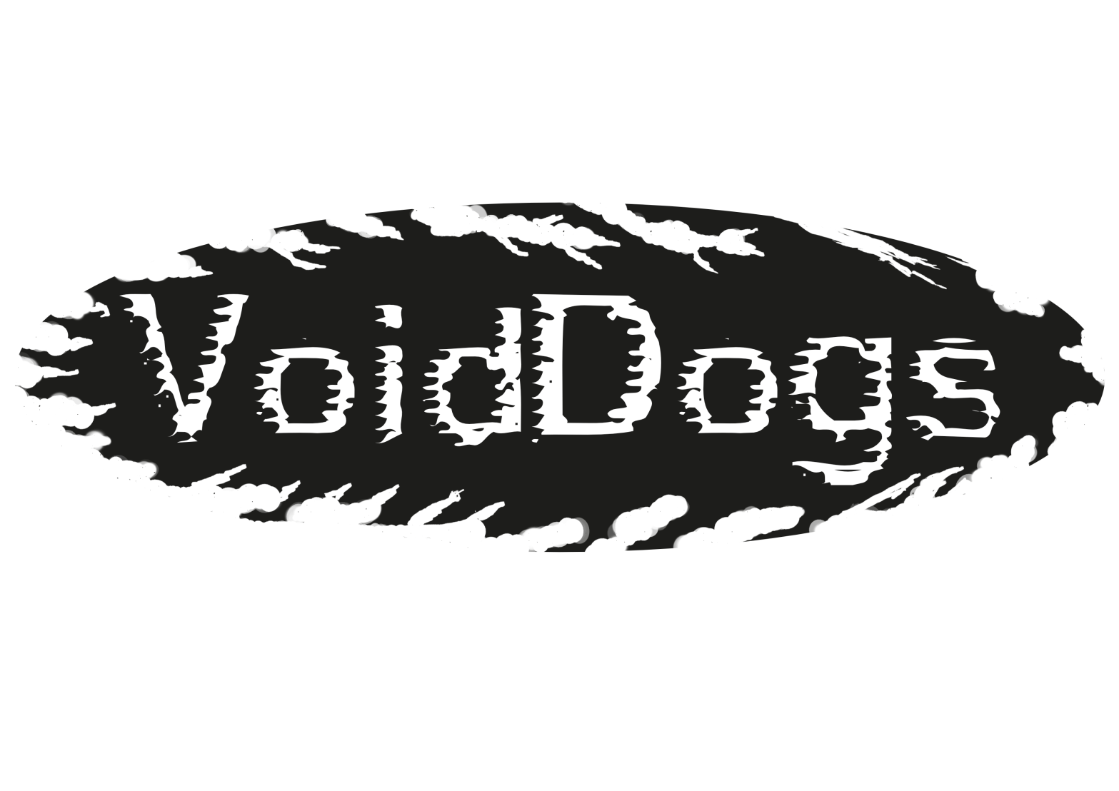 Das Logo zeigt einen Tiefschwarzen Riss in dem in negativer Farbe der Titel "VoidDogs" steht.